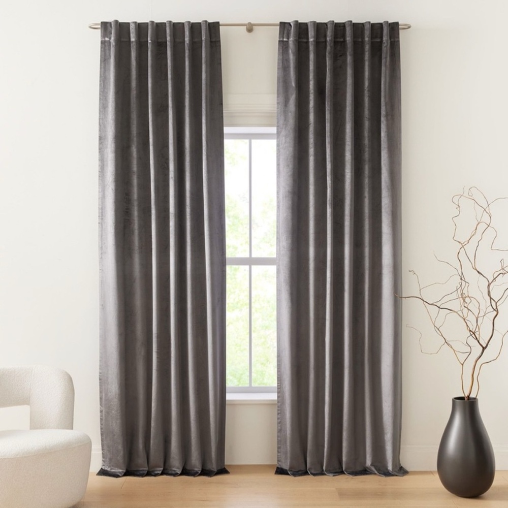 West Elm Luster Velvet Curtain Panels (2)- Pewter Gray 48x108